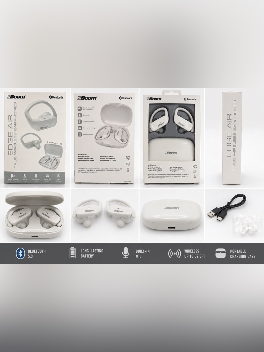 2Boom Bluetooth Wireless Earbuds in White